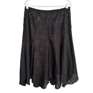 Sheer Black Floral Cotton Blend MIDI Skirt Witchy Gypsy Asymmetrical Hem Size 12